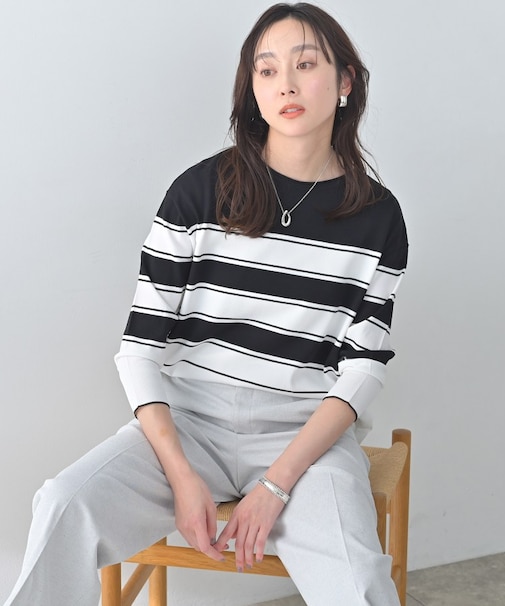 ボーダーボートネックニット