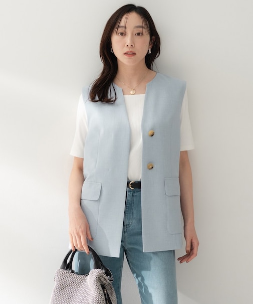 スラブキーネックジレ