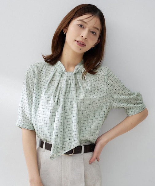 【洗える/スーツインナー】ジオメボウタイブラウス