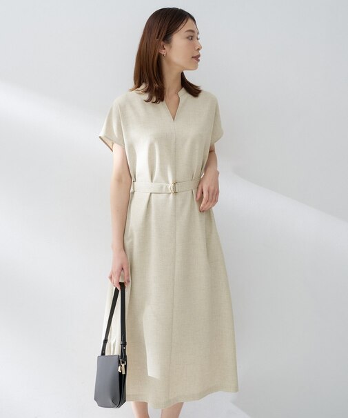 【UVカット/接触冷感/遮熱/通気性】スラブバンドカラーワンピース