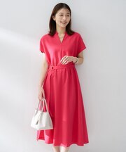 【UVカット/接触冷感/遮熱/通気性】スラブバンドカラーワンピース