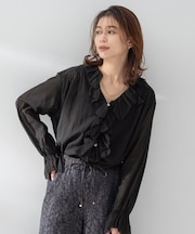 【Liyoca】コットンシフォンフリルブラウス