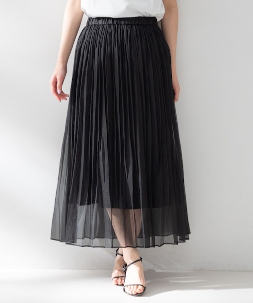 【ウエストゴム/洗える/エレガント】エアリーシアープリーツスカート