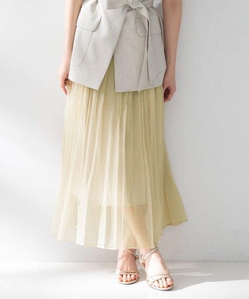 【ウエストゴム/洗える/エレガント】エアリーシアープリーツスカート