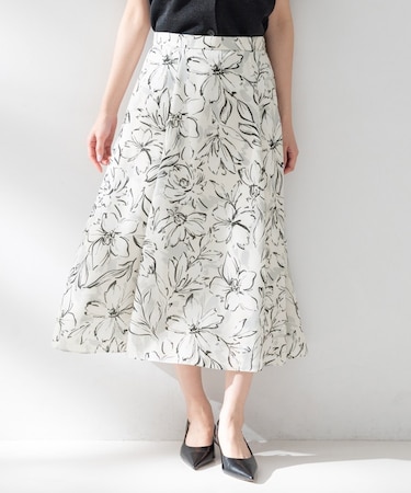 【後ろウエストゴム/洗える】フラワープリントスカート