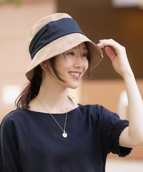 美品■防蚊　リボン付き2WAY ハット■ブラウン 遮熱】ギャザーリボンHAT｜アンタイトルの通販｜&mall（アンドモール