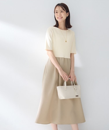 【一枚でサマ見え】ニットドッキングジャガードワンピース