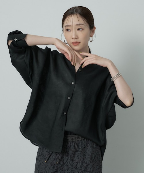 24SS✨Plage リネン ショート シャツ ドルマンスリーブ 黒 Plage