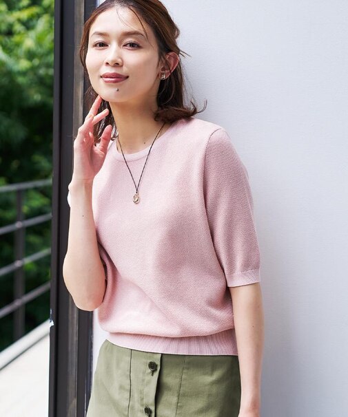 【アンサンブル可】ラメ混クルーネックプルオーバー