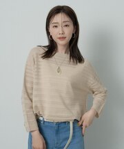 メッシュ柄ボーダーニット