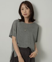 【アンサンブル可/品のある透け感】Tシャツ風ニットトップス