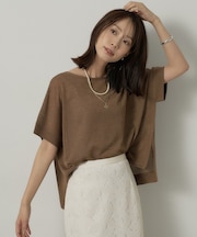 【アンサンブル可/品のある透け感】Tシャツ風ニットトップス