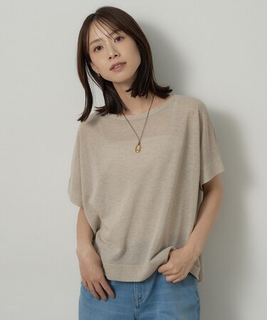 【アンサンブル可/品のある透け感】Tシャツ風ニットトップス