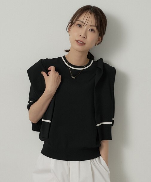 【アンサンブル可/上品な清涼感】コンパクト5分袖ニット