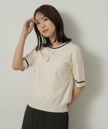 【アンサンブル可/上品な清涼感】コンパクト5分袖ニット