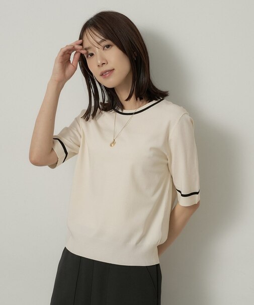 【アンサンブル可/上品な清涼感】コンパクト5分袖ニット