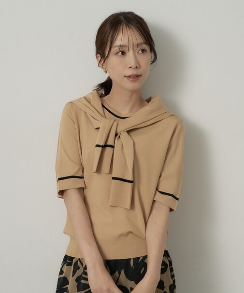 【アンサンブル可/上品な清涼感】コンパクト5分袖ニット
