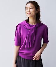 【アンサンブル可/上品な清涼感】コンパクト5分袖ニット