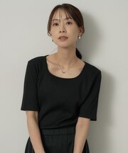 【二の腕カバー】スクエアネックテレコプルオーバー