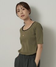 【二の腕カバー】スクエアネックテレコプルオーバー
