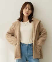 【軽アウター/秋羽織り】シャギーフーディ―カーディガン