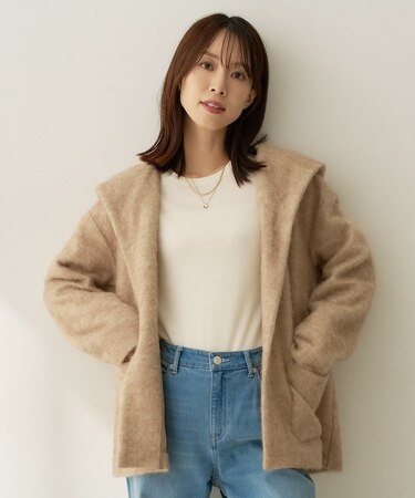 【軽アウター/秋羽織り】シャギーフーディ―カーディガン
