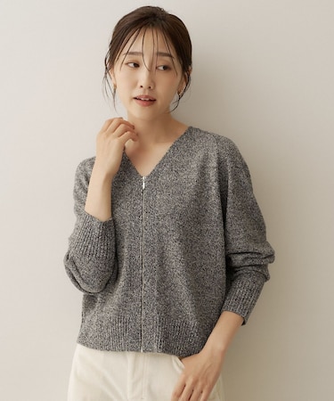 【アンサンブル可/秋羽織り】杢調ジップカーディガン