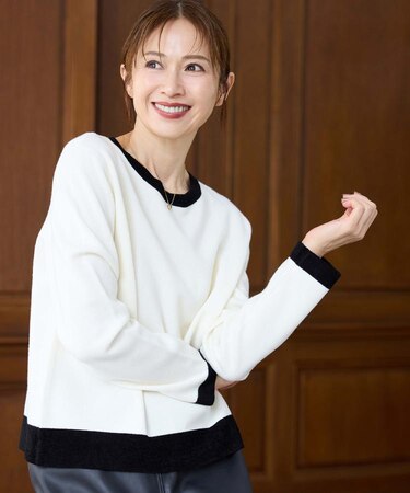 【アンサンブル可/上品映え】モールラインクルーネックニット