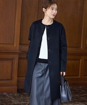 【名品】ウールカシミヤノーカラーコート