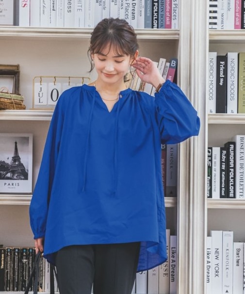 【薄手／腰回りカバー／袖口ゴム／手洗い可】スキッパーチュニック