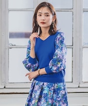 【セットアップ可／手洗い可】アート花柄シャンタン袖ニット＜ミュルーズモダン（Ｒ）＞