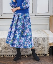 【セットアップ可／ウエストゴム／手洗い可】アート花柄シャンタンスカート＜ミュルーズモダン（Ｒ）＞