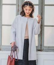 【裏地無し／ニット着込める／ロングシーズン可】ボンディングノーカラーコート