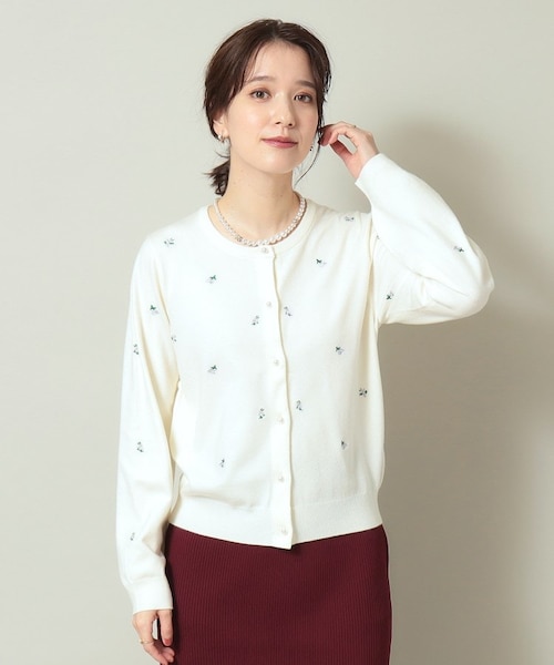 HANAEMORI 花柄刺繍 長袖カーディガン 　新品未使用♡ HANAE MORI ハナエモリ 花柄 シアー 長袖カーディガン 38 日本製