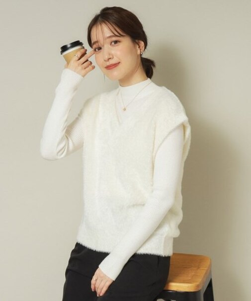 【手洗い可】フェザーヤーンニットジレ