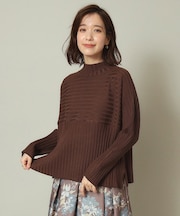 【手洗い可／薄手／ロングシーズン使える】ラメワイドリブ切替ニット