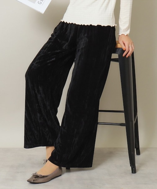 【伸縮性あり/後ろウエストゴム/手洗い可】クラッシュベロアパンツ