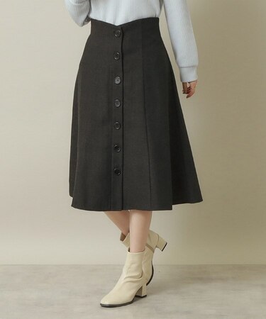 【後ろウエストゴム／手洗い可】ヘリンボーンスカート