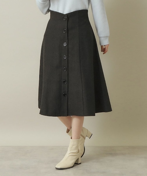 【後ろウエストゴム／手洗い可】ヘリンボーンスカート