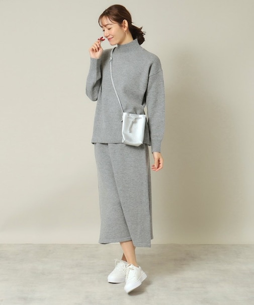 【ウエストゴム／手洗い可】ハイネックニットセットアップ