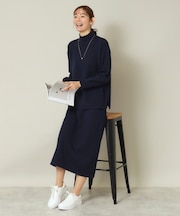 【ウエストゴム/手洗い可】ハイネックニットセットアップ