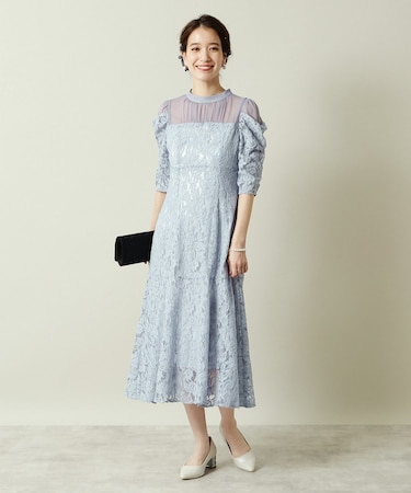【結婚式・パーティに】レース×ラメシアーワンピース＜ドレスコレクション＞
