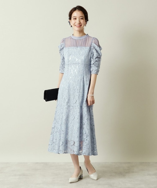 【結婚式・パーティに】レース×ラメシアーワンピース＜ドレスコレクション＞