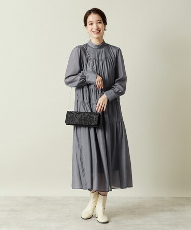 【結婚式・パーティに】シャイニー楊柳ワンピース＜ドレスコレクション＞