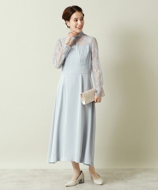 【結婚式・パーティに】サテン×レースワンピース＜ドレスコレクション＞