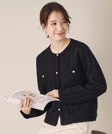 【通勤／手洗い可】ラメツイードニットジャケット
