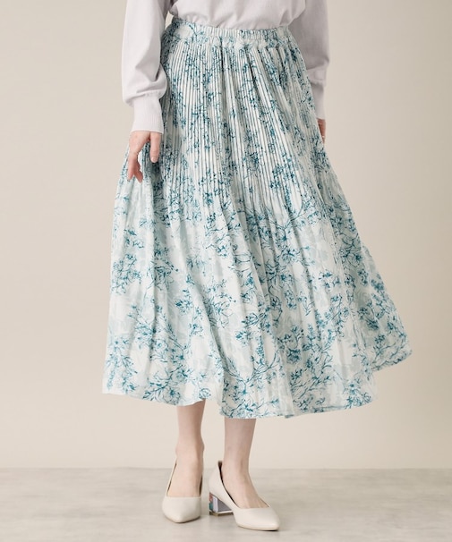 【通勤／手洗い可／ウエスト総ゴム】花柄プリーツスカート