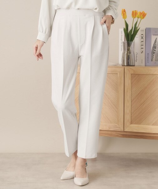 【通勤／手洗い可／ウエストゴム】カットジョーゼットパンツ