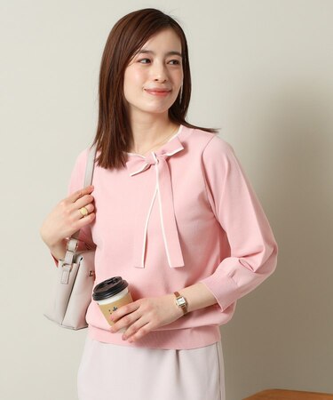 【縮みに強い／洗濯機OK】ボウタイリボンニット