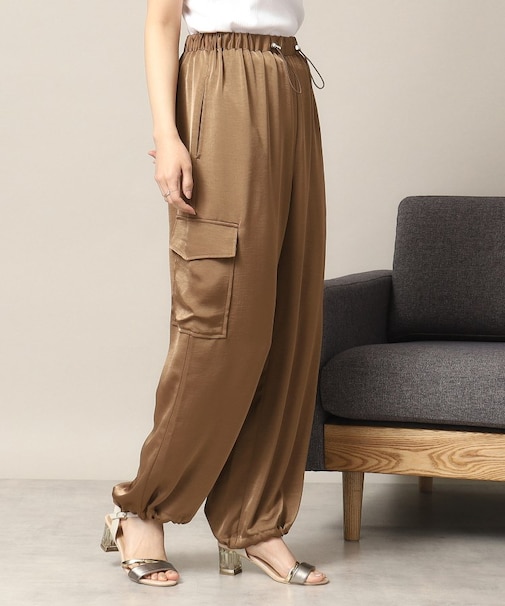 【ウエストゴム/手洗い可】サテンパンツ